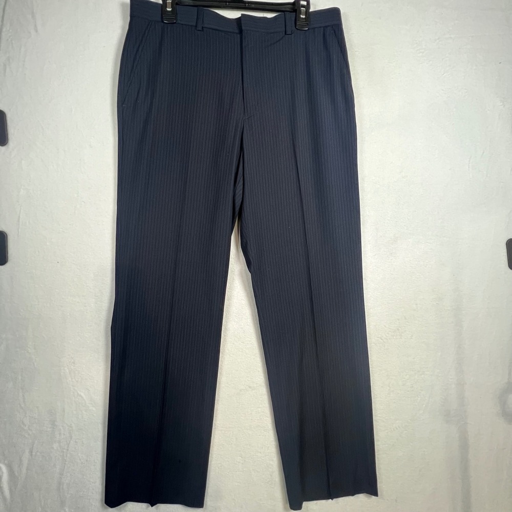 Perry Ellis Mens Classic Fit Navy Blue Pinstripe Dress Pants 34x32 Professional